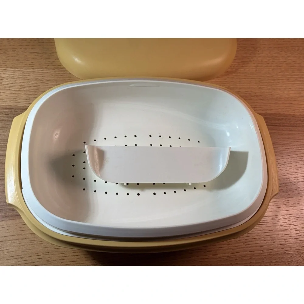 Vintage Tupperware 1273,74,75 Microwave Vegetable Steamer Gold 3 Piece USA